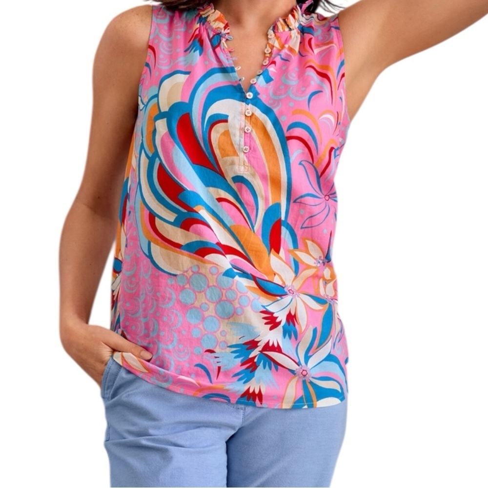 Talbots Pink Multicolor Sleeveless Printed Shell